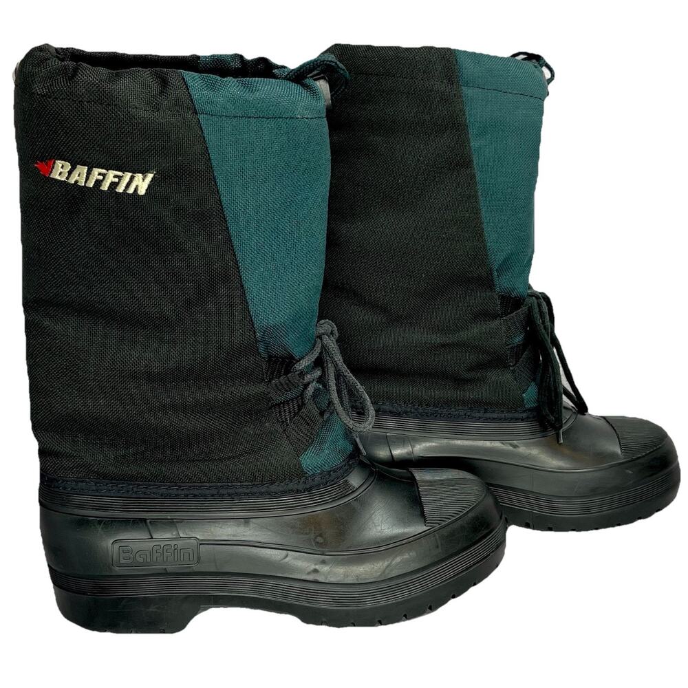 Baffin Snow Boots Insulated Lined Laces Canada Black Green Womens 7 Mens 5 Gaper